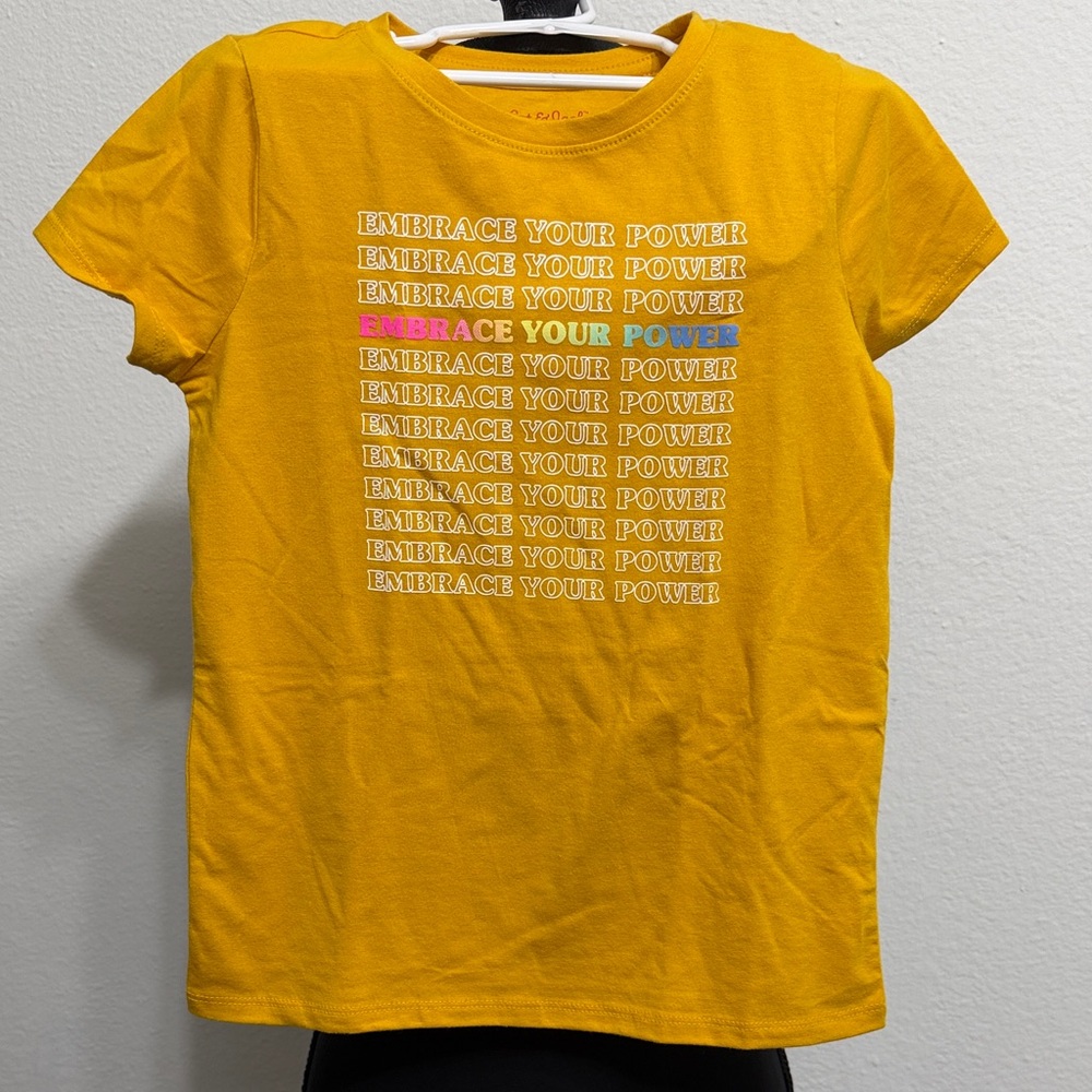 Cat & Jack Yellow Tee with Pink Logo new with tag